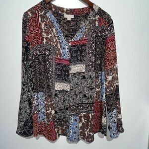 DB Established 1962 Women's Multicolor Paisley Long Sleeve Button Up Blouse 1X